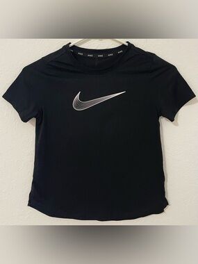 Nike Black T‑Shirt with White Layered Swoosh